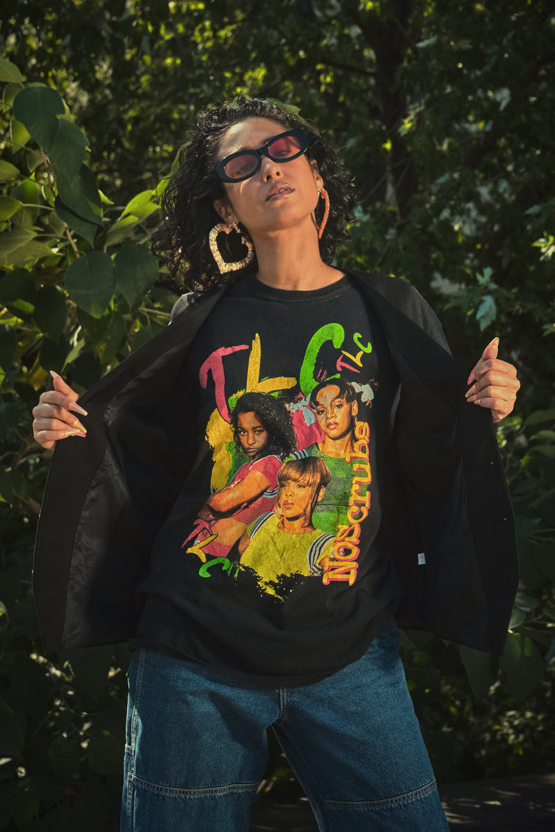  jeans TLC Tシャツ TLC T-BozChilliLeftEye Tシャツ 半袖 黒 90年代 R&B ラップ ヒップ